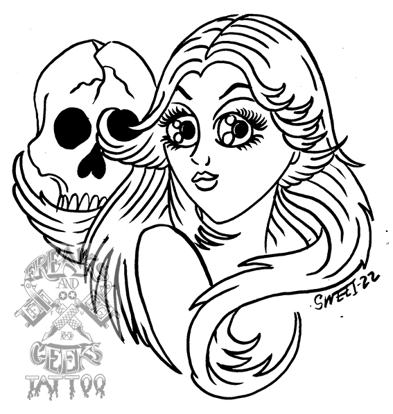 Anime Pin Up With Skull